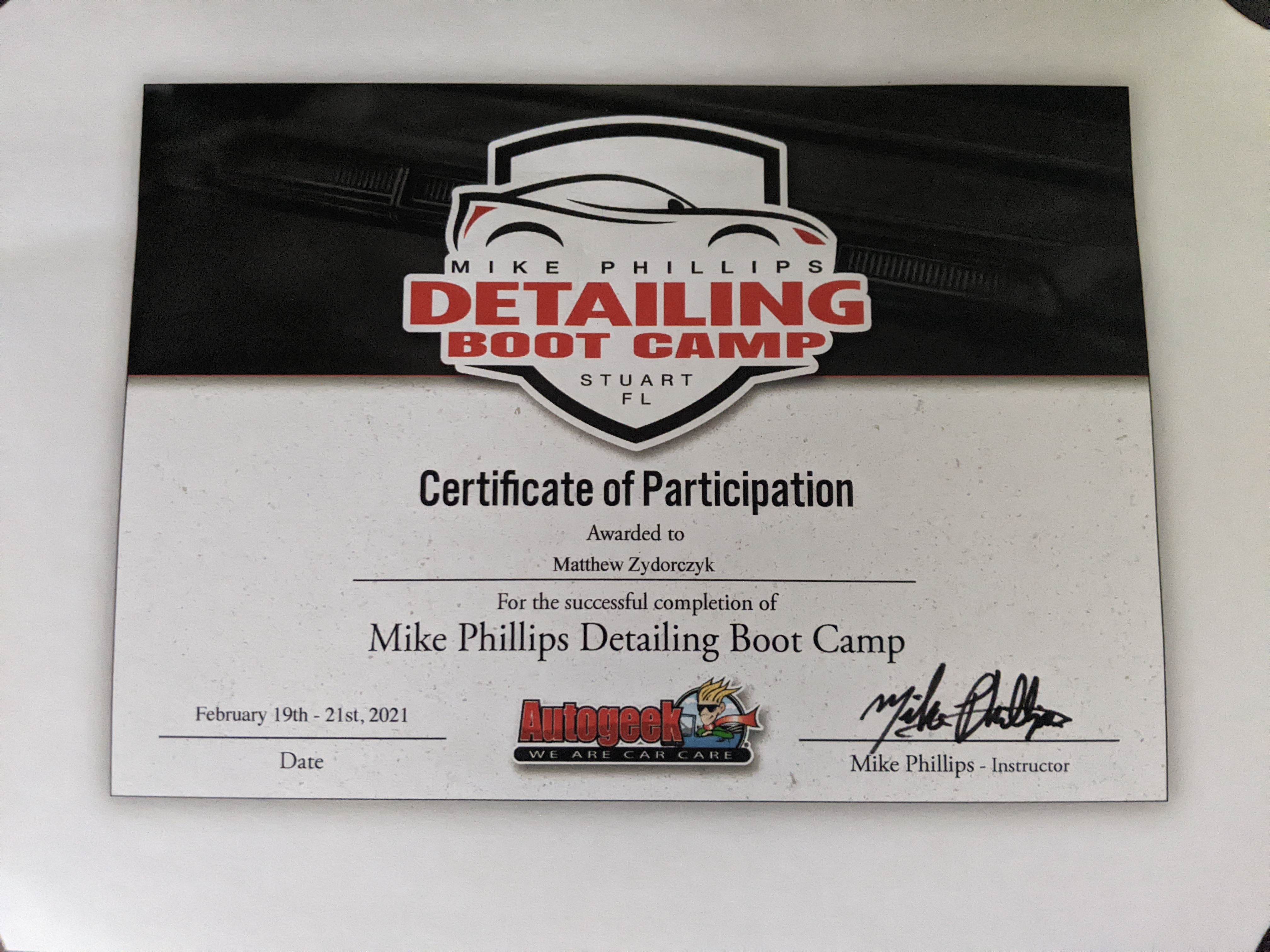 mike phillips car bootcamp training certificate