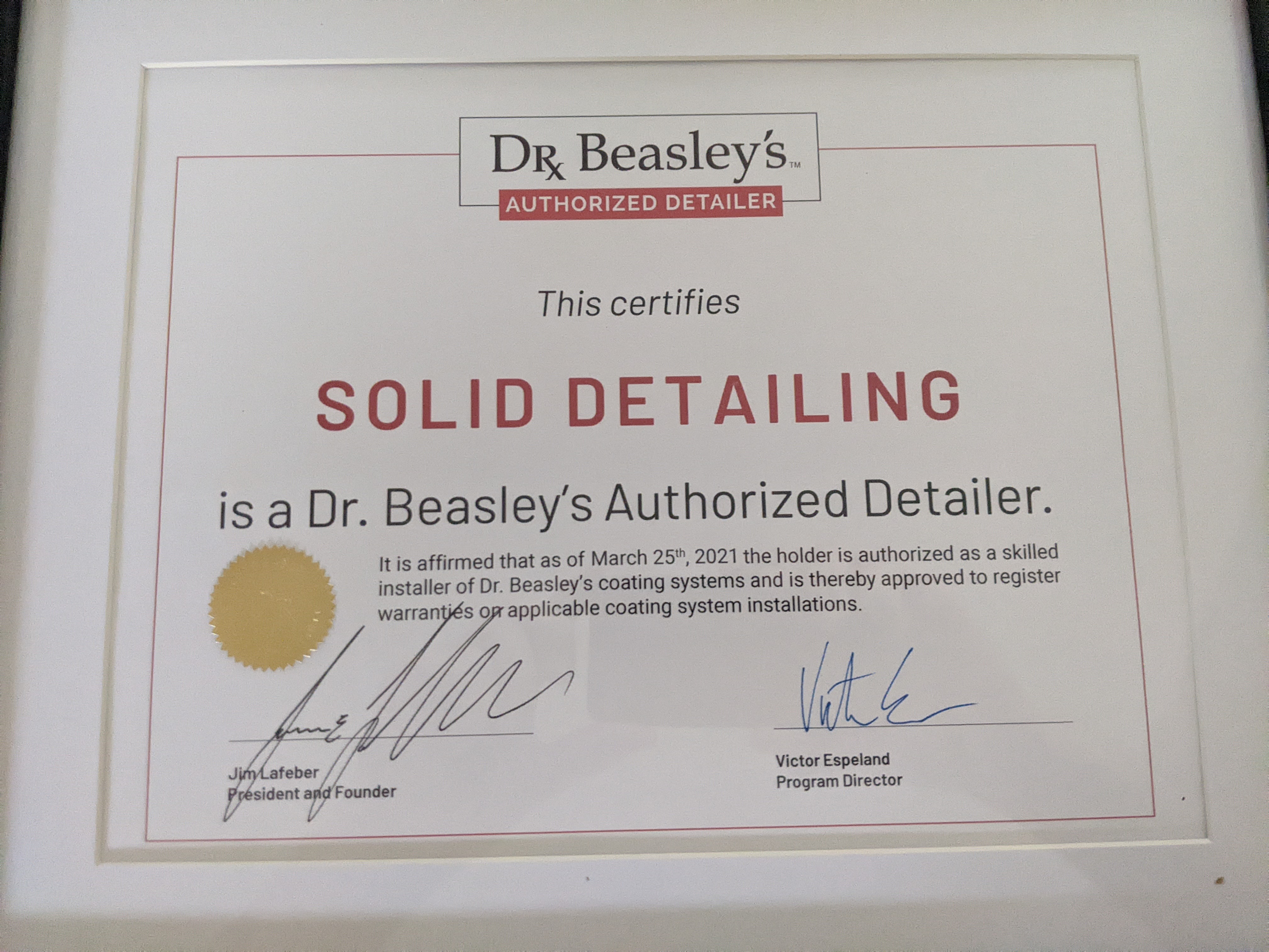 dr beasleys authorized detailer certificate