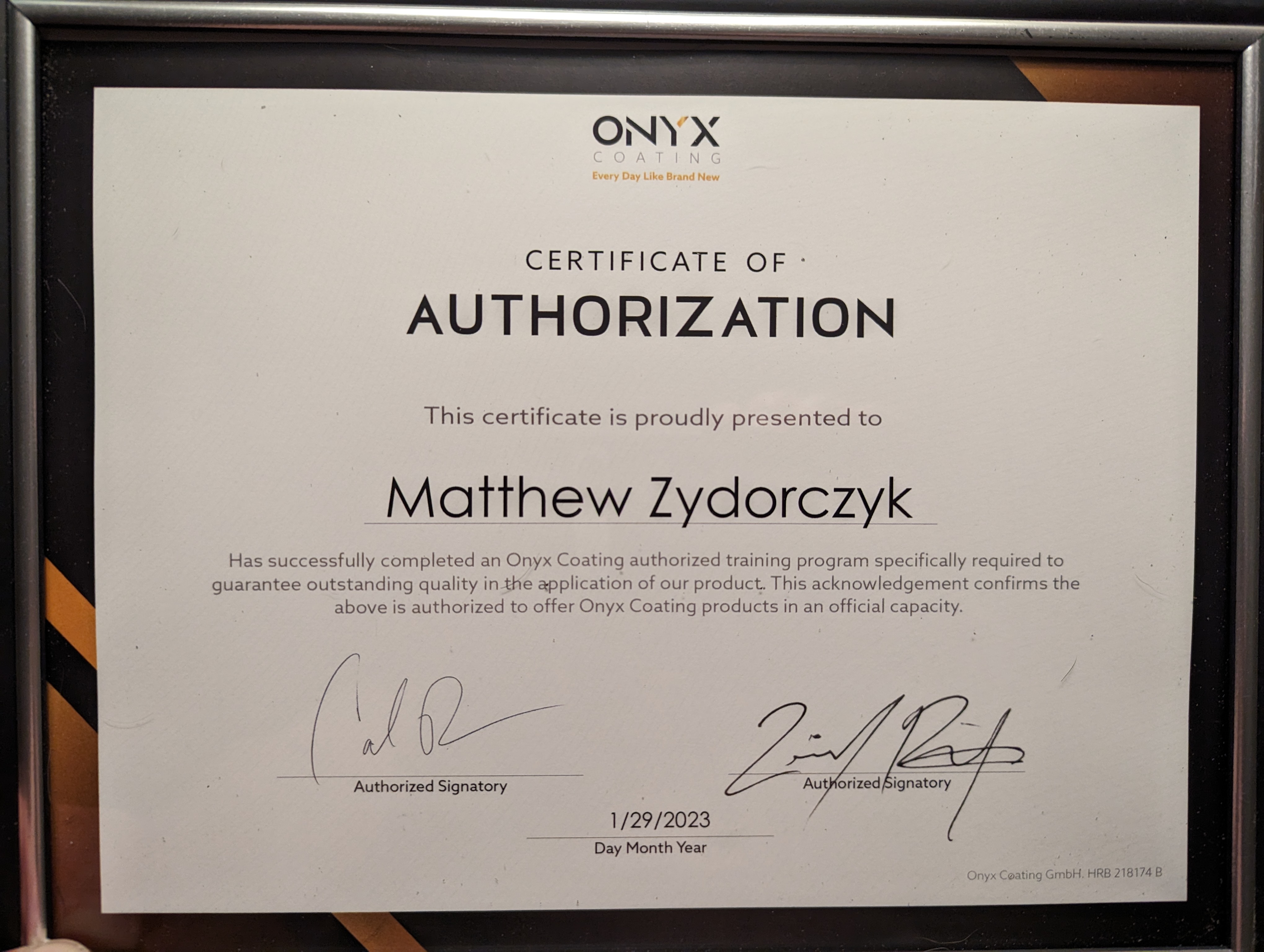 ONYX Coatings Trained and Certified Installer